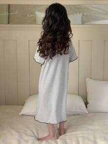 DAZY Young Girls Striped Print Nightgown Spring Summer - Grey - View 5