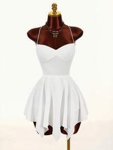 Amplova 2026 Early Spring New Arrival Low-Cut Bodycon A-Line Textured Fabric Asymmetric Hem Dress - White - View 7