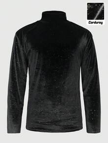 Manfinity AFTRDRK 男士休闲日常通勤简约纯色天鹅绒领水钻T恤，秋季男士闪亮衬衫，闪亮男士高领哥特风男装，水钻男装，男士水钻长袖衬衫，男士亮片衬衫，男士长袖高领衫，男士天鹅绒衬衫，男士闪亮衬衫，男士黑色长袖复古风，适合日常休闲、周末旅行、户外活动、探险旅行、轻松的工作环境或半正式场合，可作为男友/丈夫礼物、周年纪念/生日礼物。 - 黑色 - 查看 6