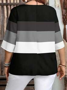EMERY ROSE Plus Size Casual Contrast Striped Shirt, Suitable For Summer Spring - Multicolor - View 2