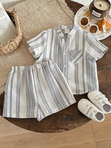 LMoss Kids 男婴条纹休闲衬衫短裤两件套 - 彩色 - 查看 4