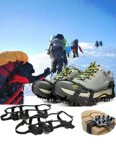 1 Pair 24 Tooth Anti Slip Ice Claws Metal Traction Spikes For Shoes Winter Hiking Climbing Walking Outdoor Safety Gear Non Slip Snow Ice Grips