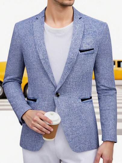 Manfinity Mode Men's Solid Color Minimalist Casual Long Sleeve Blazer Men S Casual Suits Slim Fit Casual Suits For Men Blue Blazer Men Men 2 Piece Set Lapel Men Jacket Suit Blue