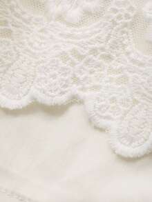 DAZY Young Girl Contrast Lace Round Neck Long Sleeve Cute Dress - Beige - View 8