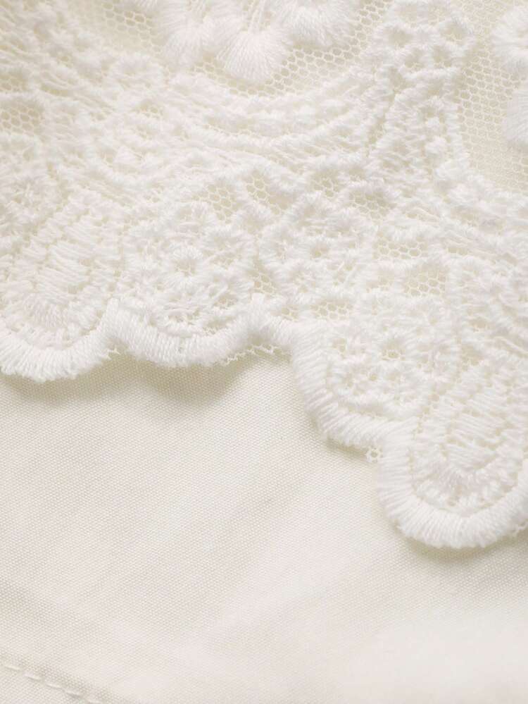 Young Girl Contrast Lace Round Neck Long Sleeve Cute Dress