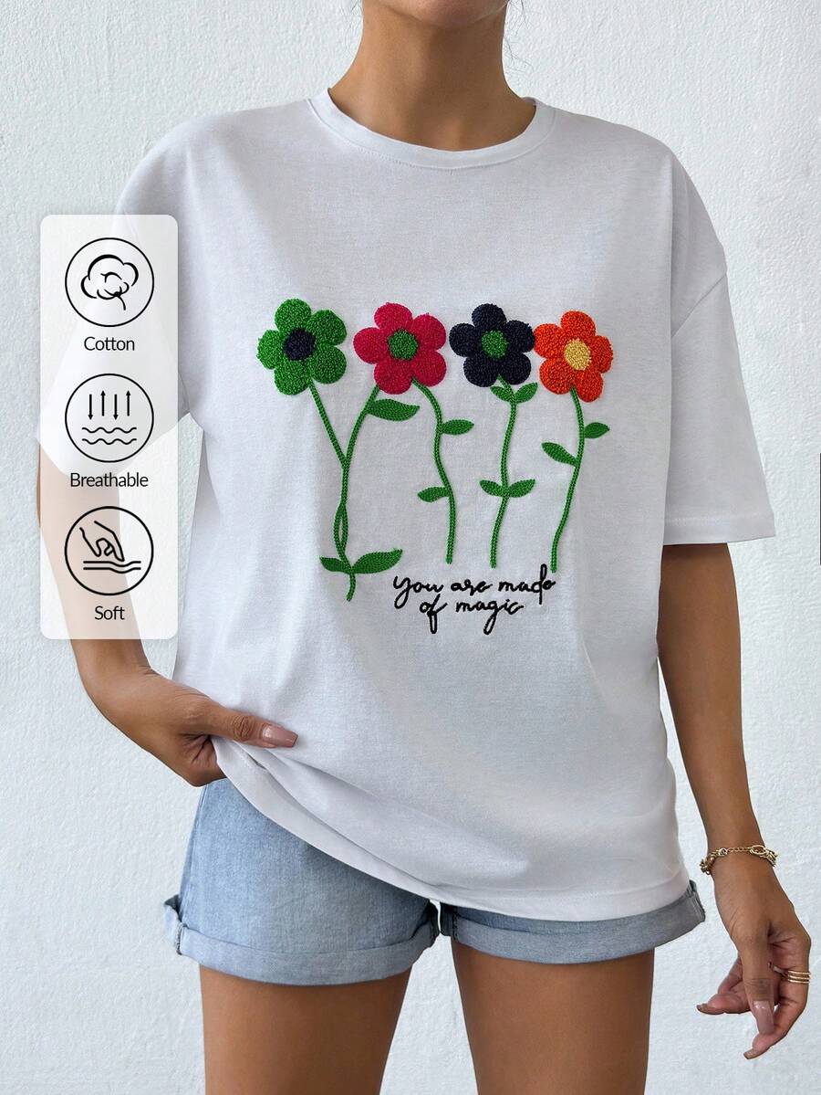 EURMUSE White T-Shirt With Embroidery Detail - White - View 1