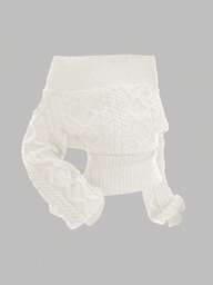 ROMWE 로맨틱 두꺼운 니트 Z-패턴 딥 플로럴 그레이 오프 숄더 랜턴 슬리브 풀오버 스웨터