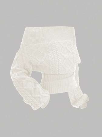 Romantic Thick Knit Z-Pattern Deep Floral Gray Off Shoulder Lantern Sleeve Pullover Sweater