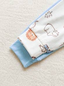 SHEIN Vintaside Kids طقم تي شيرت وبنطلون مطبوع بطبعات حيوانات كرتونية للأطفال الصبيان - بني فاتح - مشاهدة 9