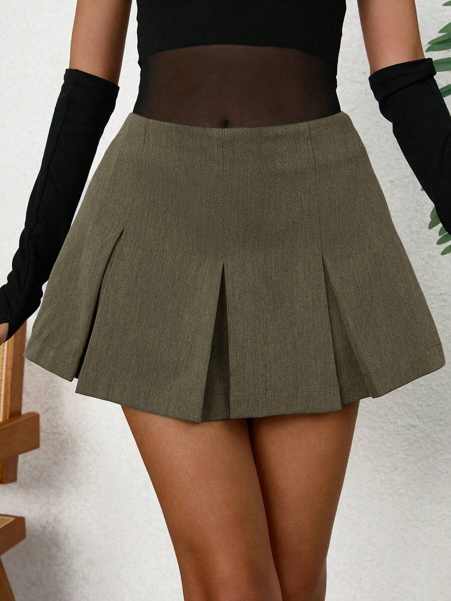 GENKIRA Chân váy ngắn xếp ly màu trơn dành cho nữ, kiểu dáng thường ngày, đa năng. - Màu xanh Bạc hà - Xem 1