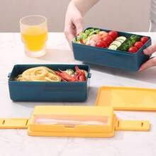 Microwave Heating Special Lunch Box, Double-Layer Bento Box, Office Worker Lunch Box, Plastic Lunch Box, Separated Sealed Lunch Box - Multicolor - View 3