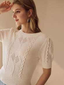 MOTF PREMIUM WOMEN SHORT SLEEVE KNIT TOP - Beige - View 3