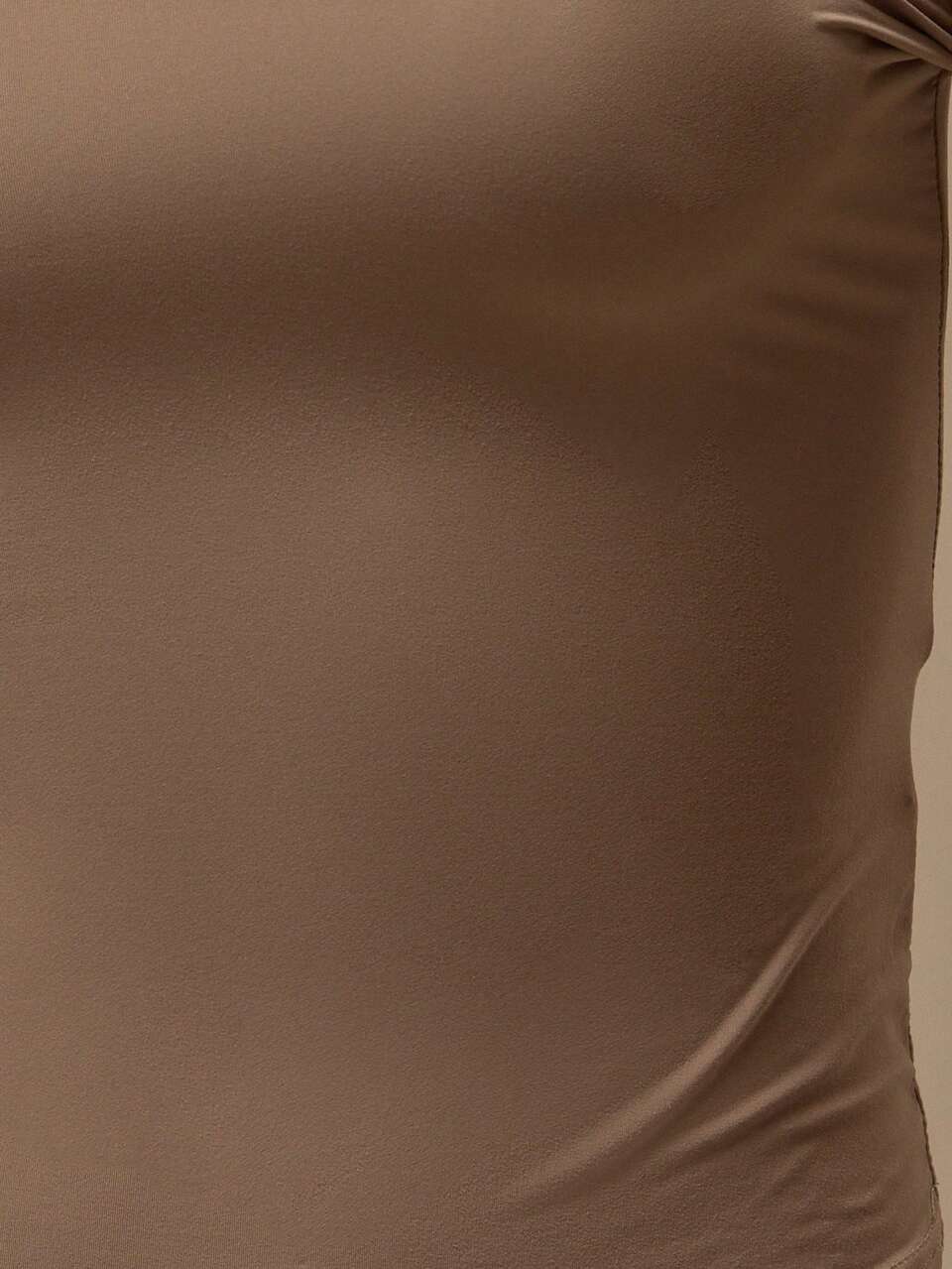 Brown Fitted Long Sleeve Crewneck Polyamide Top