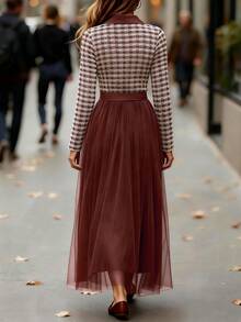 EMERY ROSE 女士优雅浪漫撞色网眼面料A字长袖连衣裙 - 彩色 - 查看 2