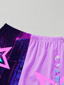 Sparklyn 少女时尚休闲两件套，流行音乐女团闪亮图案数码印花，适合暑期学校活动和日常穿着。 - 彩色 - 查看 5