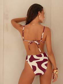 Swim Chiccia Bộ bikini nữ thanh lịch, lãng mạn, trang trí bằng acrylic và kim loại, họa tiết hình học, thích hợp cho kỳ nghỉ trên đảo. - Nhiều màu - Xem 2