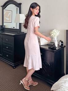 DAZY Women's Square Neck Bodycon Midi Dress - Pink - View 6