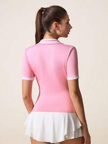 Gameset SHEIN Sport 休闲百搭撞色纽扣修身运动Polo衫 - 彩色 - 查看 2