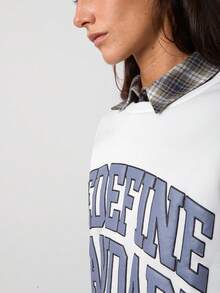 SURIMA 休闲简约印花圆领长袖加厚宽松女式卫衣 - 白色 - 查看 6