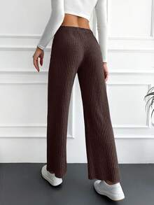 EURMUSE Cotton Women'S Drawstring High Waist Ribbed Pants - Brown - View 2