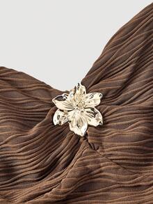 SHEIN MOD 2pcs/Set Women Jacquard Halter Top And Mini Skirt Brown Dresses Classy Elegant Two Piece Long Skirt Set Brown Two Piece Set Women Brown Formal Dress - Brown - View 3