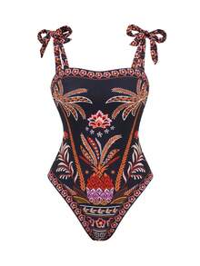 Swim Oasis 2pcs Women's Vacation Edition Pineapple Print Spaghetti Strap Jumpsuit With Cover-Up & Skirt Bathing Suits For Women Boho ,Valentine's Day - Multicolor - View 3