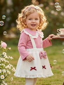 SHEIN 2pcs/Sets Fall Outfits For Girl Casual And Preppy Style Suit,Babydoll Top Top&Dress - Pink - View 2