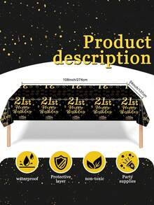 1PC/2Pcs Black Gold Fragmented Gold Birthday 21th Birthday Party Disposable Rectangular Tablecloth, Table Runner Perfectly Decorated Men Women's Birthday Party Room Table, 21th Birthday, Party Gift Table Decoration Table Cloth Table Cover, Birthday Gift, Party Favor - Black - View 3