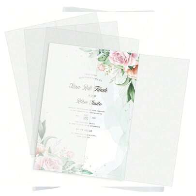 50/130 Sheets Pack, Kraft Paper Envelopes Suitable For 5x7 Inches Invitations, Pre - Folded Kraft Paper For Wedding Invitations, Non - Printed Transparent Wedding Invitation Envelopes, Suitable For Wedding Baby Shower Birthday Invitation Card Covers