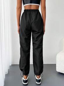 EURMUSE Solid Drawstring Hem Trousers - Black - View 2