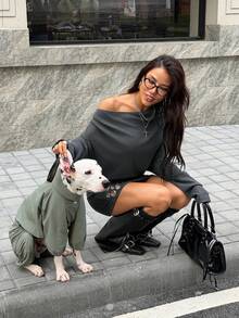 Muchica 1件女士灰色针织单肩长袖连衣裙 - 灰色 - 查看 7