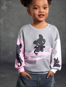 SHEIN How to Train Your Dragon 1pc Young Girl Casual Style Cartoon Pattern Crew Neck Long Sleeve Comfortable Sweatshirt - متعدد الألوان - مشاهدة 4