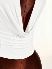 Amplova Women's Plunging Neck Top With Backside Rope Wrap Detail And Ruched Front, Fashionable And Sexy - White - View 6