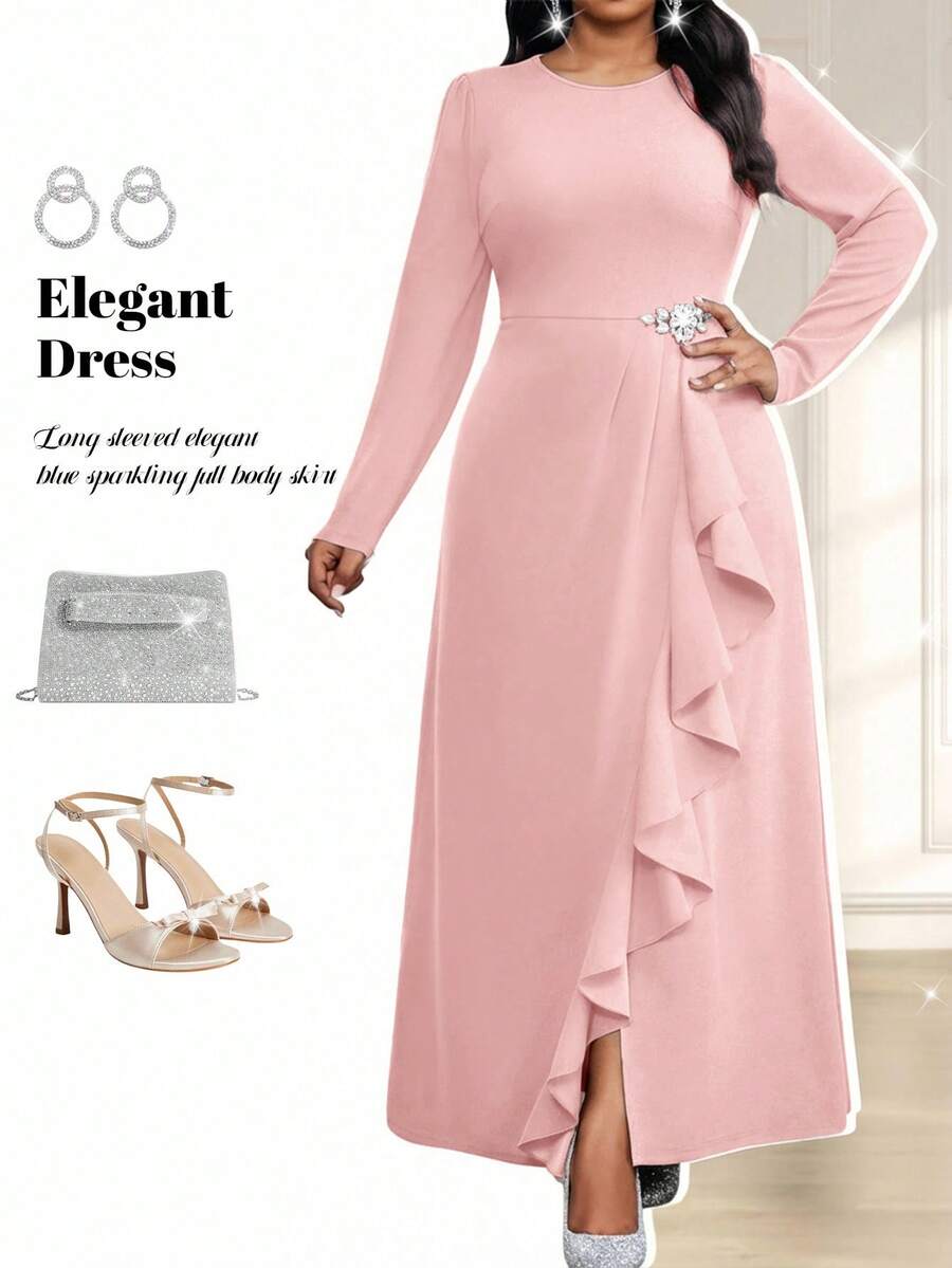Fleurora Elegant Party Wedding Concert/Music Festival Ruffle Hem Diamante Dresses For Women Winter Dress Costume For Women Christmas Women's Clothing Long Party Dresses Wedding Guest Dress For Women Chic Dress Country Concert Outfit Pink Dress Wedding Guest Dress For Women Elegant Dresses For Women Formal Dress Valentine Outfits For Women Plus Size Elegant Dress Curve Elegant Dress Pink Long Sleeve Dress Elegant Woman Clothing Elegant Women Clothing Emory Rose Plus Size Dress Long Sleeve Elegant Dress Long Sleeved Dress Pink Formal Dress Elegant Ceremony Dresses Casual Outfit For Women  Spring Dress Summer Dress  Party Dress  Luxury Evening Dresses For Women   Formal Dress  Cocktail Party  Weddings & Events Sparkly Dress Pink Dress - Pink - View 1