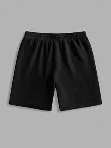 Manfinity EZcore 男士夏季休闲日常通勤简约纯色纹理面料抽绳腰短裤