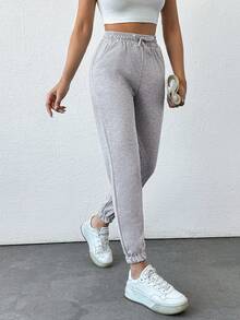 EURMUSE Drawstring Waist Slant Pocket Joggers - Grey - View 3