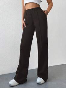 EURMUSE Solid Color Elastic Waist Wide Leg Sweatpants - Dark Grey - View 4