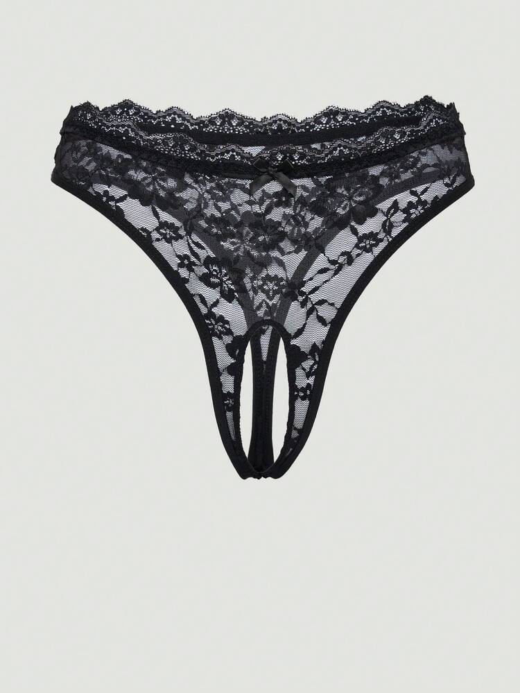 MISSGUIDED Delicate Floral Lace Crotchless Panties With Scalloped Edge Trim And Sheer Mesh Panel Design For Intimate Occasions