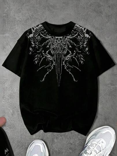 Sport MetroGents Camiseta deportiva de manga corta con cuello redondo y estampado de calavera, casual para hombre, de verano