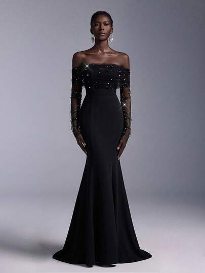 Elitara Romantisk Elegant Vit Satin Djup V-ringning Långärmad A-linjeformad Rygglös Kedjedekor Brudklänning, Enkel Bröllopsklänning