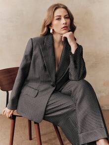 Anewsta 大码女式都市时尚复古条纹波浪纹理长袖翻领西装外套 女士套装 商务服装 - 彩色 - 查看 1