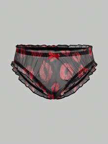 DrisQ Men's Red Lip Print Sheer Mesh Sexy Lingerie - Multicolor - View 1