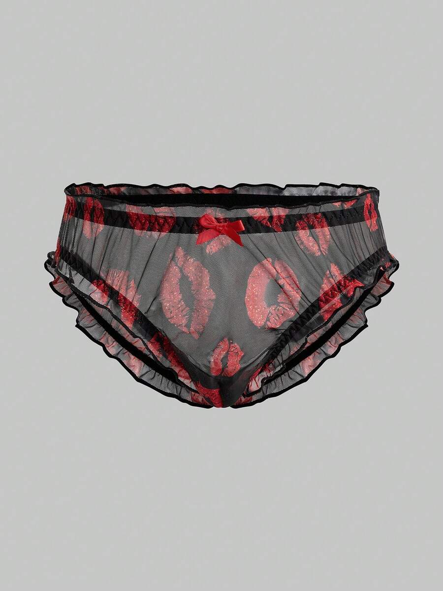 DrisQ Men's Red Lip Print Sheer Mesh Sexy Lingerie - Multicolor - View 1