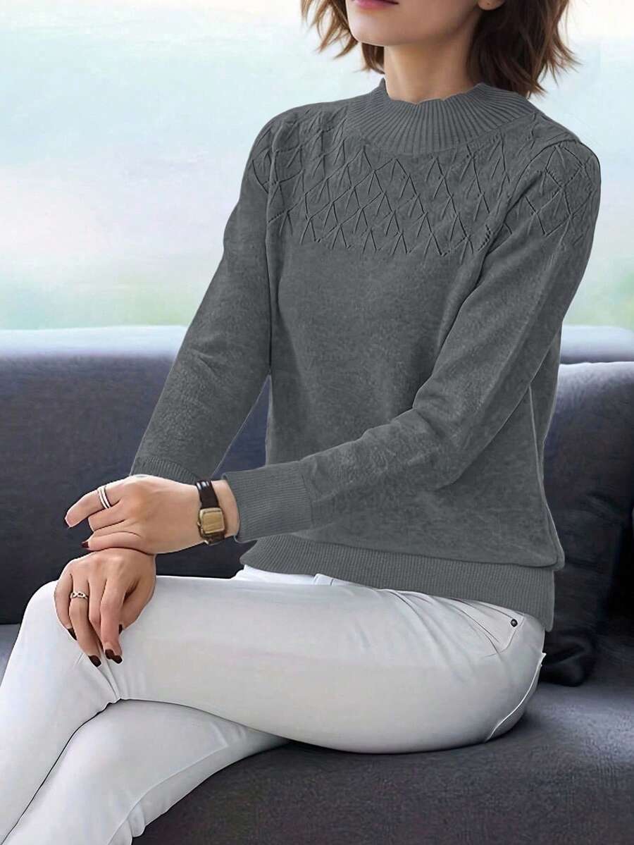 EMERY ROSE Suéter de punto de unicolor casual para mujer, otoño - Gris Oscuro - Ver 1