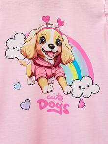 SHEIN 2 piezas Conjunto de camisón con mangas con volantes con estampado de perro lindo para niña pequeña, vestido sin mangas con estampado de arcoíris para bebé, ropa de verano para niñas, ropa de primavera y verano para bebé niña, ropa de vacaciones y viaje - Multicolor - Ver 6