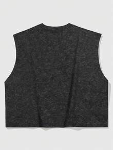 ROMWE MEN Goth Men's Printed Crew Neck Sleeveless Loose Short Tank Top - Black - View 2