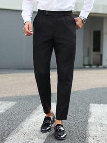 Manfinity Mode 那不勒斯长裤男士休闲喇叭西装裤直筒裤 - 黑色 - 查看 3