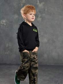 SHEIN How to Train Your Dragon Young Boy Letter & Cartoon Graphic Hooded Sweatshirt - Black - View 5