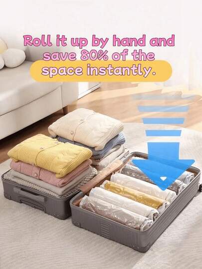 15/3/1 Vacuum Compressed Travel Bags, Roll Up Storage Bags (No Vacuum Pump Required), Space Saving Luggage Bags, Essential Travel Clothing, Underwear, Bedroom Storage Items