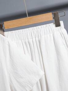 SHEIN 男童宽松休闲立领梭织纯色短袖衬衫和裤子套装（2件套） - 白色 - 查看 6